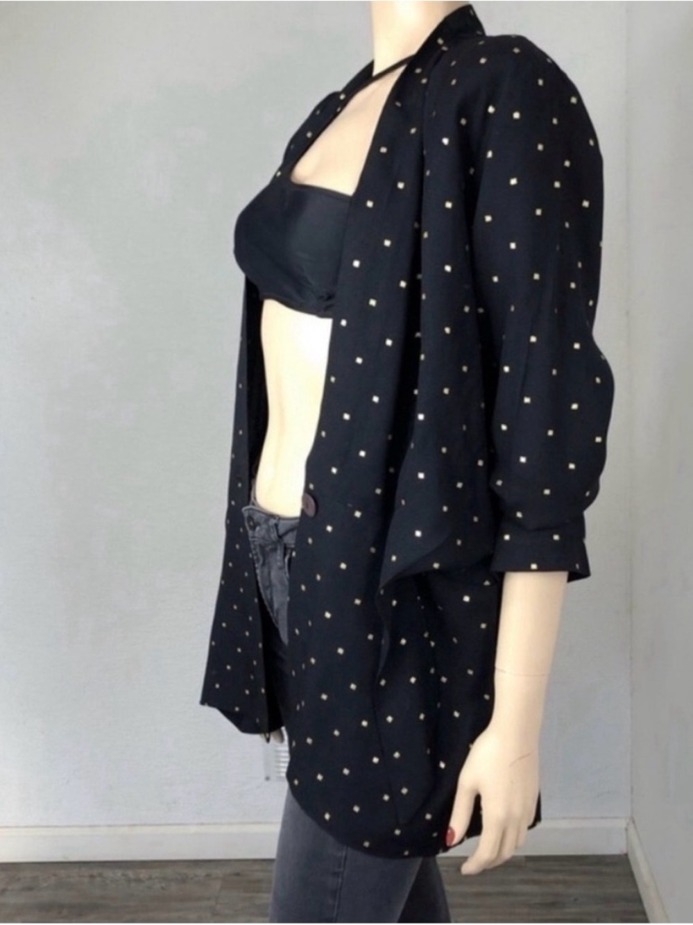 Vintage Sequel oversized jacket/blazer V-neck tie front black - Picture 12 of 16